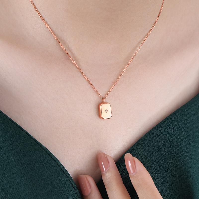 Zircon Geometry Pendant Necklace For Women Ins Korean Style Simple Gold Color Titanium Steel Neck Chain Fashion Jewelry Gifts
