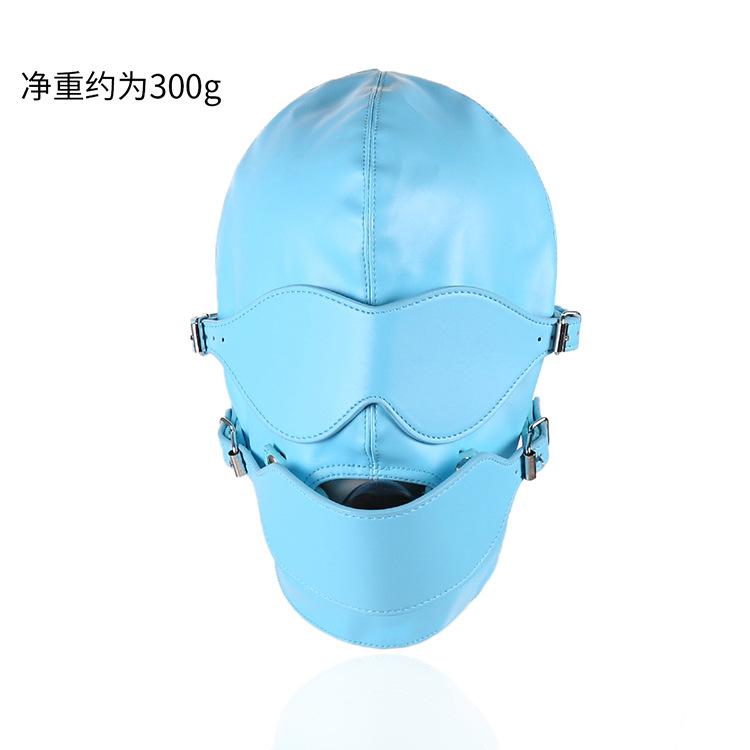 PU Leather Total Sensory Deprivation Full Head Bondage Hood Headgear Mouth Open Lockable Gimp Bondage  Sex Toy for Couple