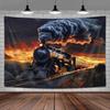 Vintage Dusk Steam Train Tapestry Wilderness Dark Clouds Railway Wall Art for Bedroom Living Room Dorm Decor