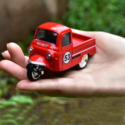 New Alloy Pullback Car Retro Style 1:43 Three Wheeled Vehicle Model Cartoon Design Door Can Open Traffic Toys