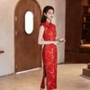 Women Sleeveless Modified Cheongsam, Vintage Floral Chinese Style Midi Qipao Dress, Elegant Formal Split Dress