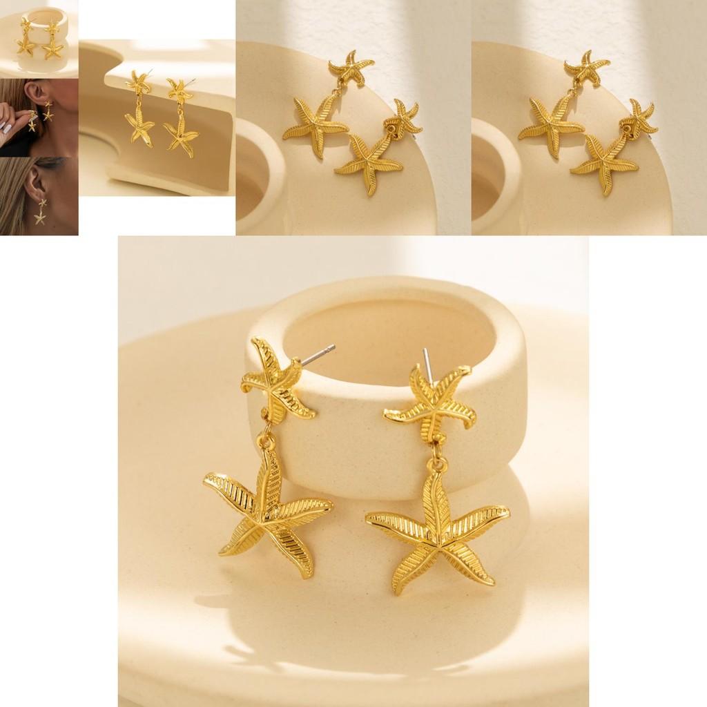 Fashionable Gold Starfish Earrings Elegant Alloy Star Shape Womens Jewelry For Autumn 2023