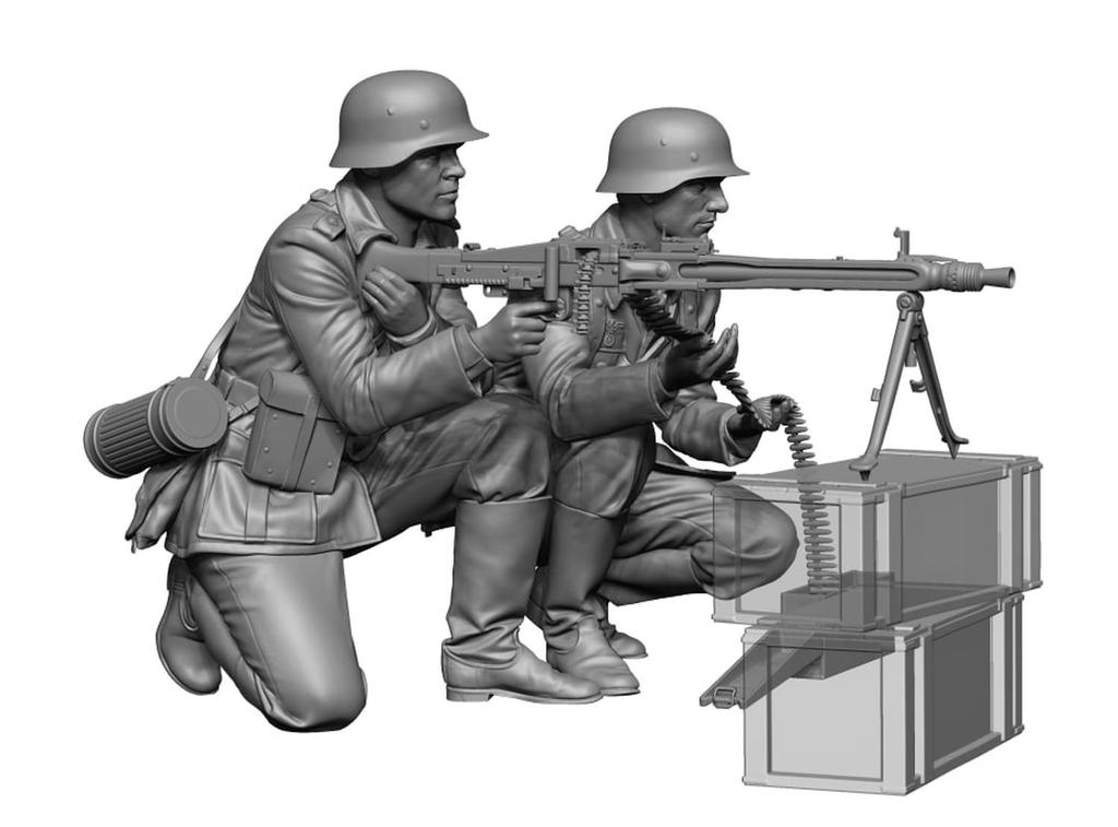 H3 Model 1/48 WWII German Machine Gun Team Set (2 Figures) Resin Kit HS48084 (Person)
