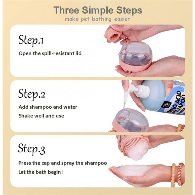 Bath Brush Dog Cat Shower Brush with Soap Dispenser Silicone Grooming Massage Brush for Pet Shampoo Washing 