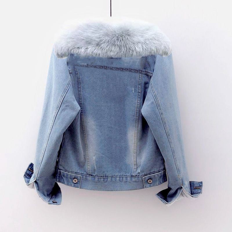 Women's Winter Warm Denim Jacket Casual Short Jacket Lined Padded Jacket