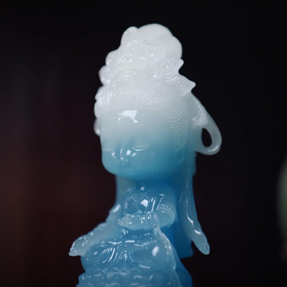 Cute Miniature Buddha Statue of Shokannon High X 4cm Jade Protection from Evil Good and Other Blessings (10.5cm Wide) [Synthetic Stone] Spirits,