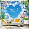 Landscape Tapestry Wall Hanging Sunny Scenery Blue Sky Love Heart Cloud Pigeon Beach Wall Tapestry Backdrop Wall Cloth Tapestry