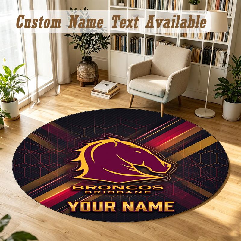 Round Rug Custom NameBrisbane Broncos Pattern Non Slip Carpet Home Floor Decor