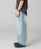 ROCKED GARAGE [Unisex] Colmar Side Line Studded Balloon Wide Fit Washed Denim Pants [Light Blue]