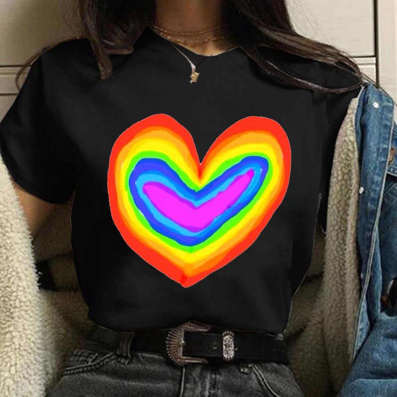 Vintage Clothes Girl Simple Cartoon Heart Printed Women Clothing Tops Short-Sleeved Top T-Shirt Female Tees Basic Cloth