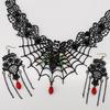 Lace Choker Necklace Rhinestones Earrings Set Halloween Costume Accessories Gothic Vampires Jewelry Set for Wedding