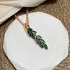 Vintage Grüner Zirkon Blatt Anhänger Halskette Roségoldfarben Luxuriöse Hängehalskette für Frauen Geschenk