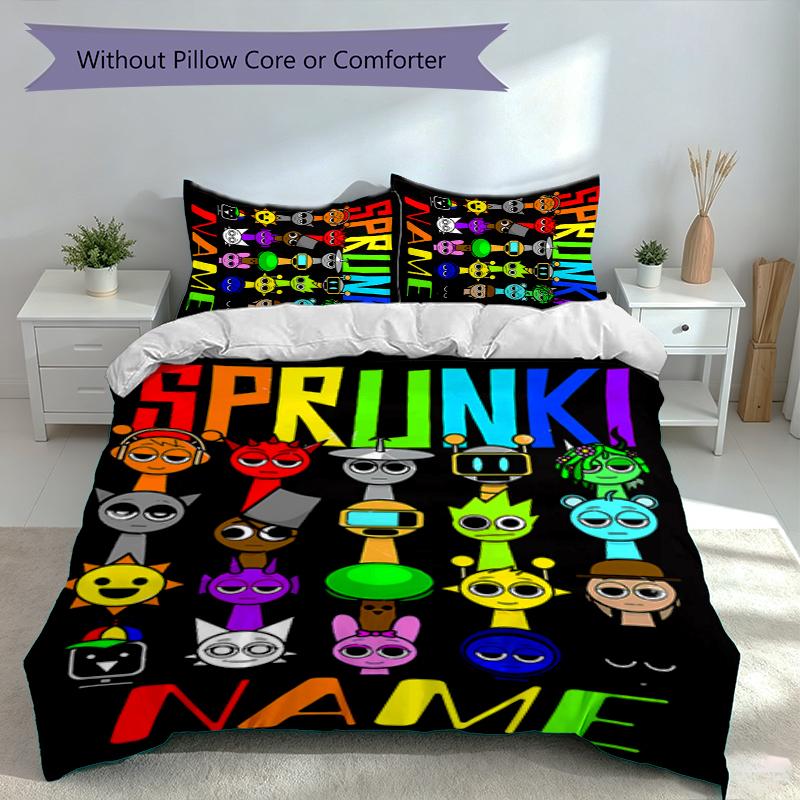 3pcs Custom Name Sprunki themed Bedding Set,Includes 1 Duvet Cover and 2 Pillowcases,All-season Bedroom Decor