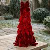 Soft Bow Tree Tower Handmade Craft Holiday Tabletop Decoration Velvet Bow Christmas Tree  Party