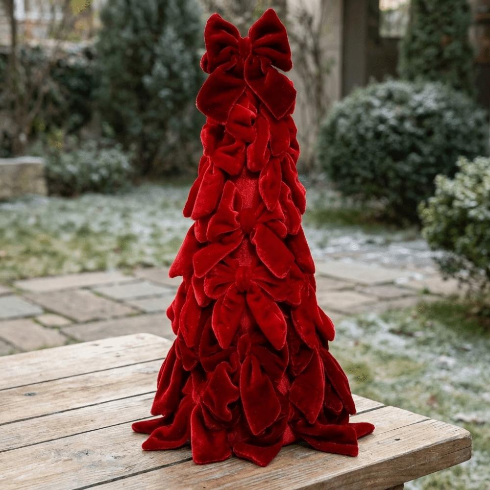 Soft Bow Tree Tower Handmade Craft Holiday Tabletop Decoration Velvet Bow Christmas Tree  Party
