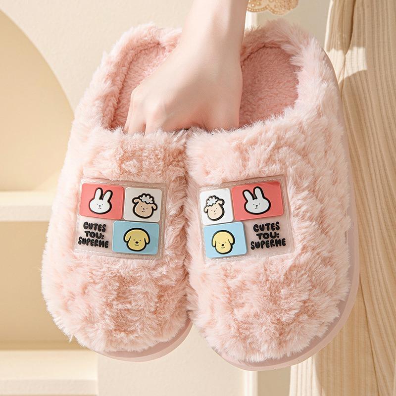 Cotton Slippers Women's Autumn and Winter Bag Head Plush Thickened Soft Bottom Non-slip Couple Home Slippers Men's Thick Bottom