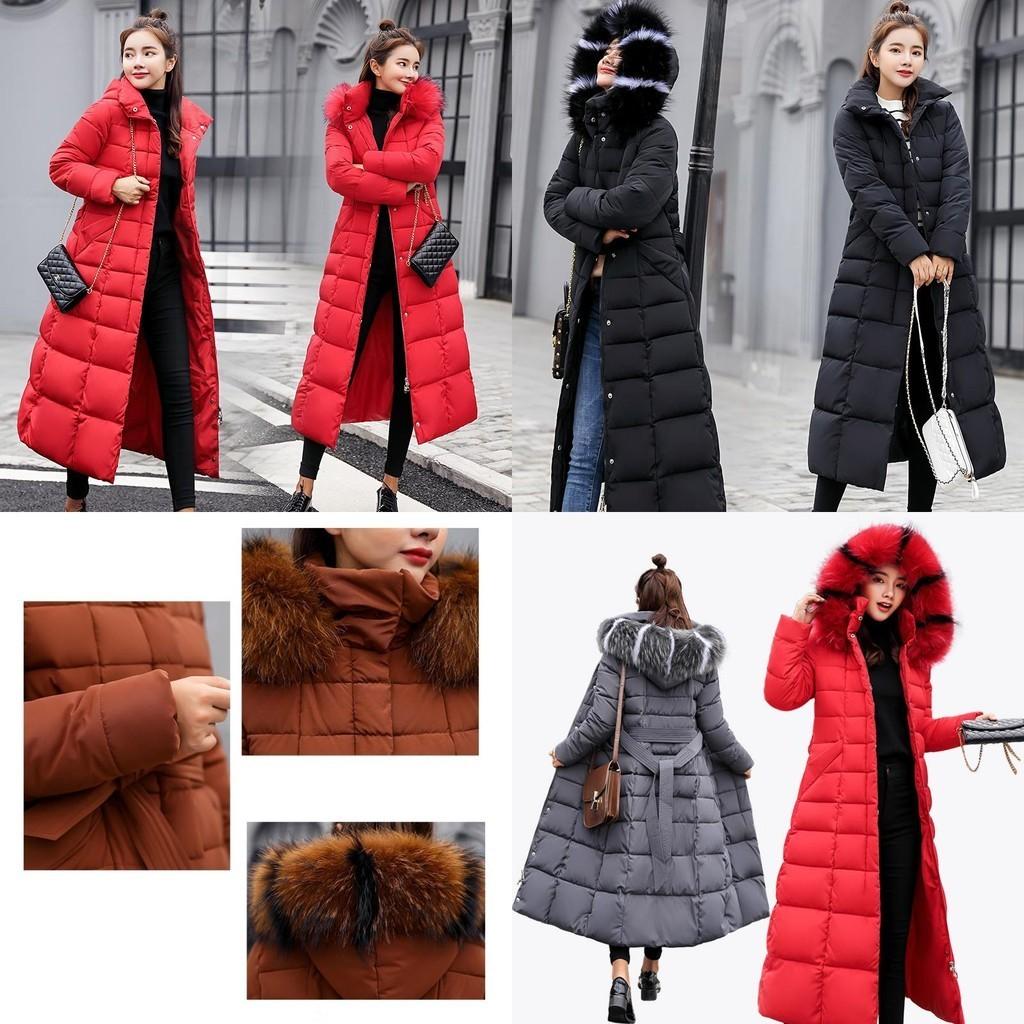 Giacca da donna in piuma invernale con cappuccio, lunga, con colletto in pelliccia, ispessita, parka, capospalla caldo
