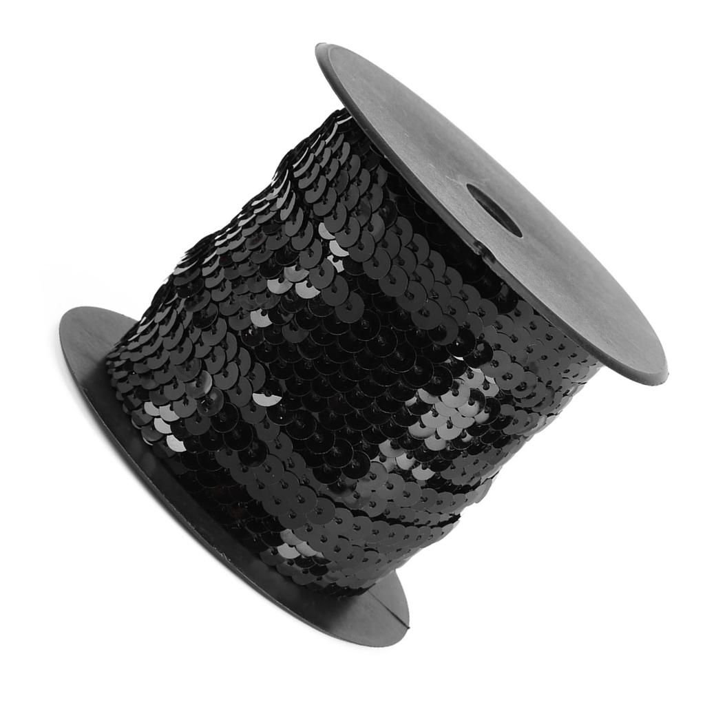 DIY 100 Yards 6mm Shiny Trim Sewing Strings Flat Round Sequins Line Accessory (Black)
