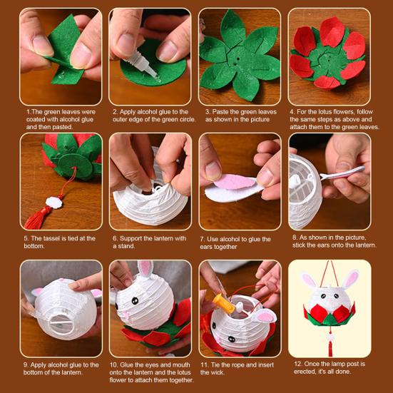 DIY Rabbit Festival Lanterns Kit LED Handmade Lamp Material Package Mid-Autumn Festival Hanging Lamps Parent-Child Crafts Making Tools
