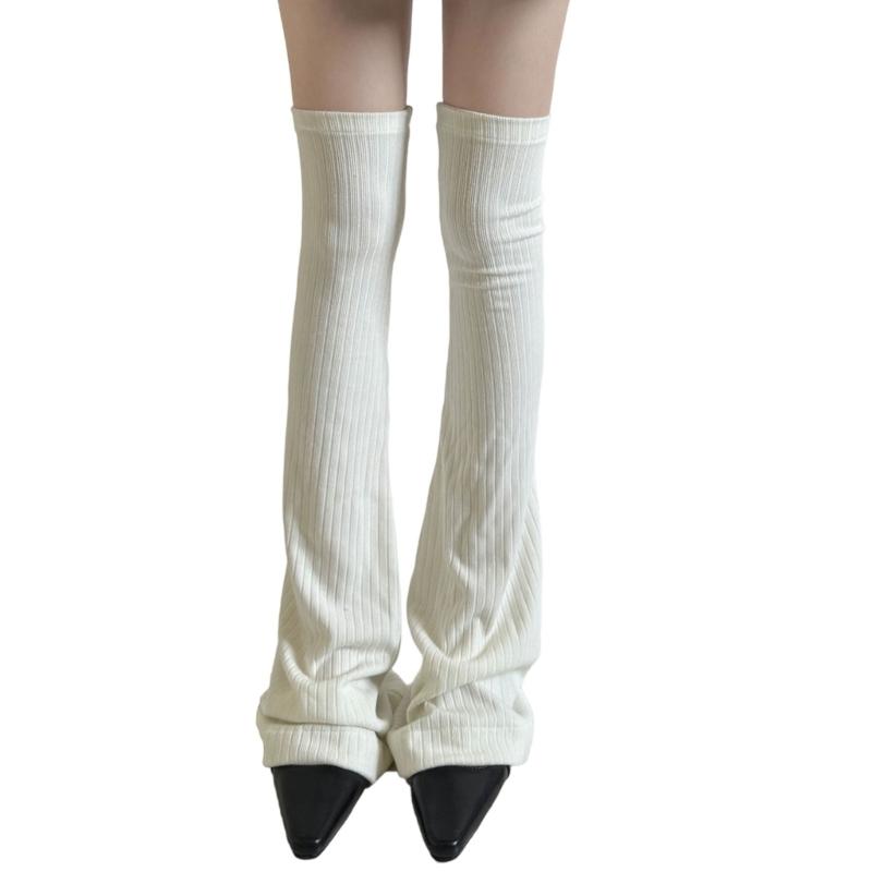 Ribbed Knit Slimming Thigh High Long Socks Elegant Solid Color Designs Flared Over Knee Leg Warmers Stockings for Women