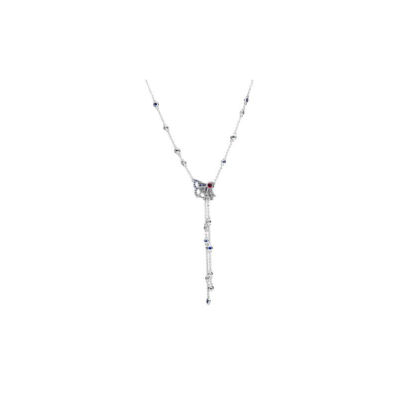 Pandora Limited Edition Fan Y Shape 925 Silver Necklace Women's Blue 398183SRUMX
