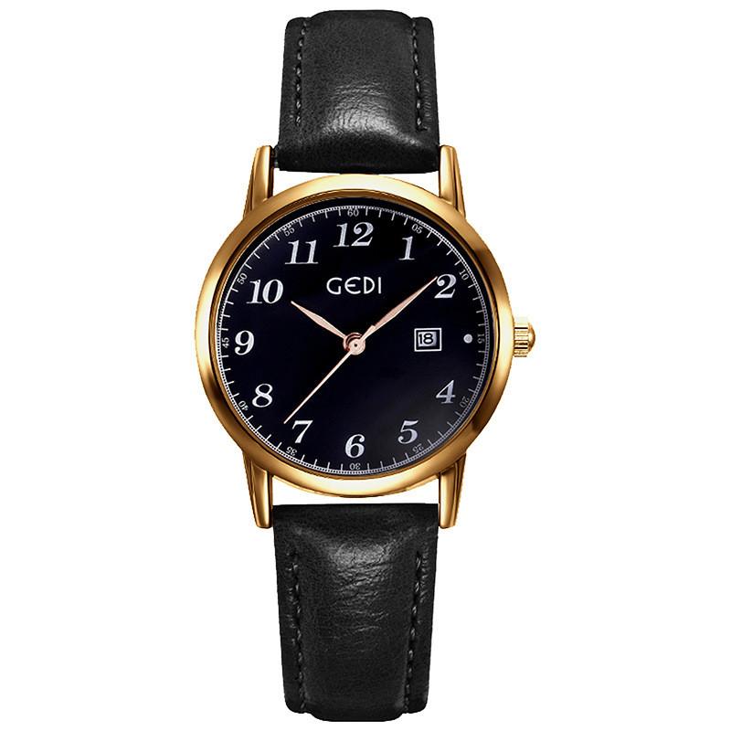 

Womens Vintage Leather Strap Quartz Watch With Calendar For Casual Daily Wear Black