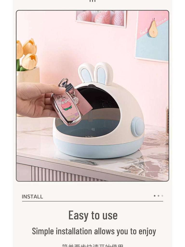 Kolorowe pudełko do przechowywania z uszami królika - Urocze pyłoszczelne z klapką na zabawki, przekąski i drobiazgi.