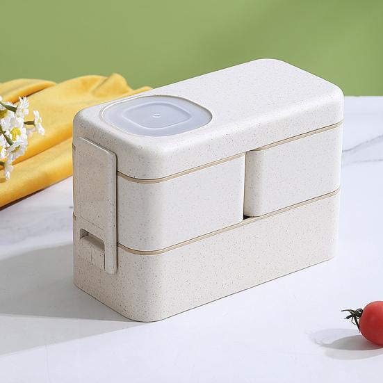 Leak-proof Bento Lunch Box with 3 Compartments Double Layer Buckle Closure Microwave Safe Stackable Salad Box for Kids Adults