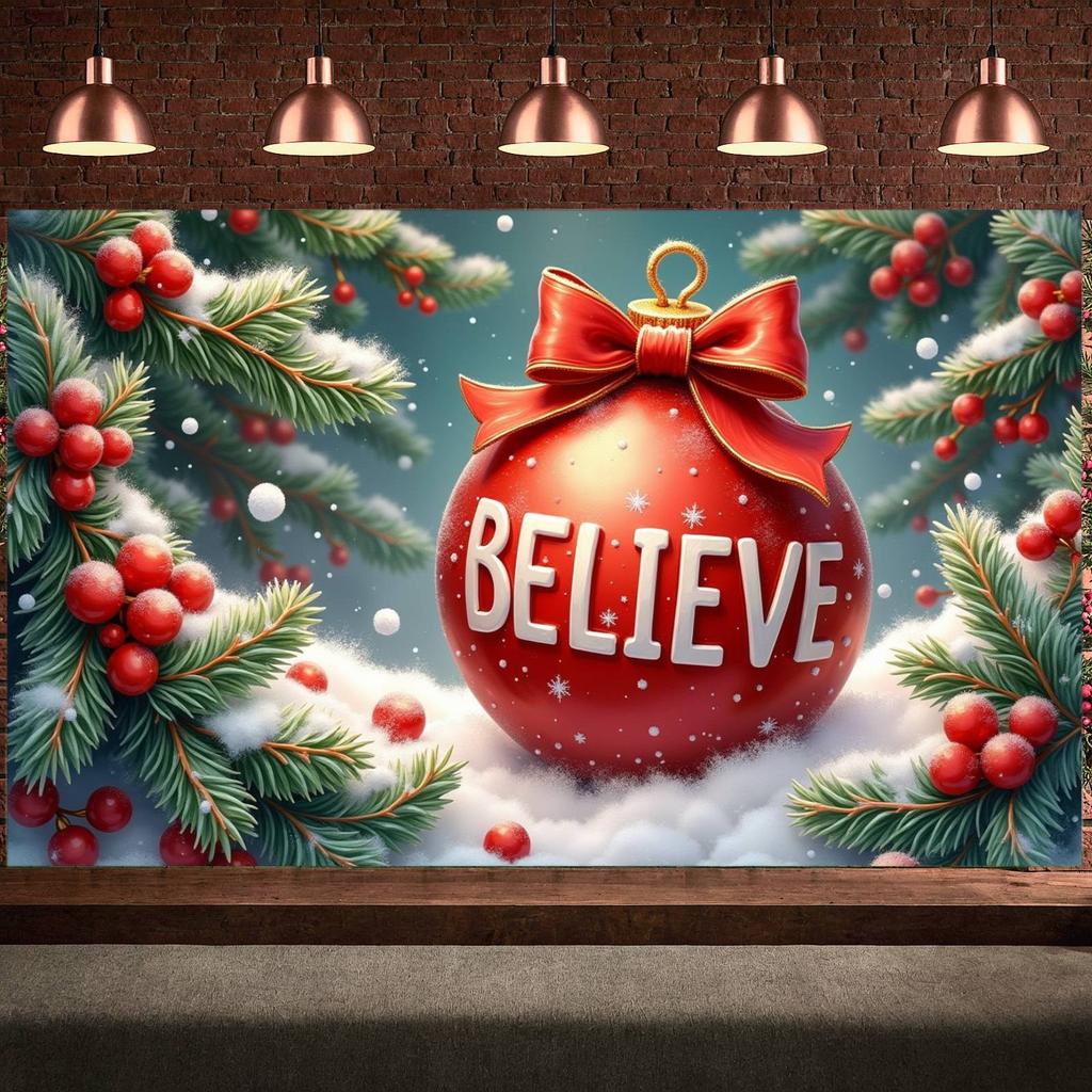 Festive Banner Red Theme Xmas Banner Holiday Banner Pine Branch For Home Decoration Mall Decoration Indoor Decor