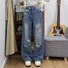Outer Wear To Cover The Meat of The Retro Broken Hole Wide-legged Jeans Women's Summer High-waisted Skinny Loose Straight Dragged Pants Retro Jeans