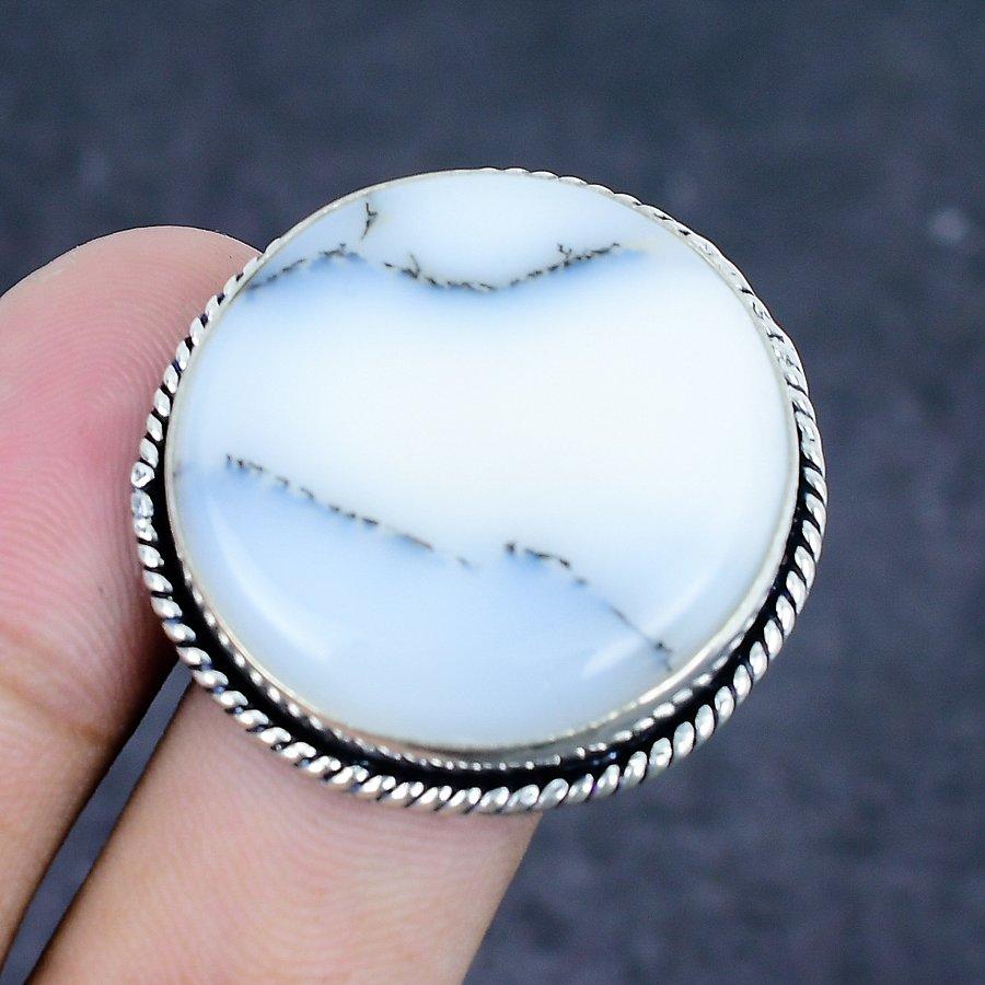 Dendrite Opal Gemstone 925 Sterling Silver Jewelry Ring Size 9