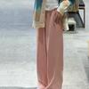 Women's Spring/Summer Thin Korean-Style Waffle-Patterned Pink Wide-Leg Pants - Loose Slim-Fit Straight-Leg Trousers Athletic and Casual Wear
