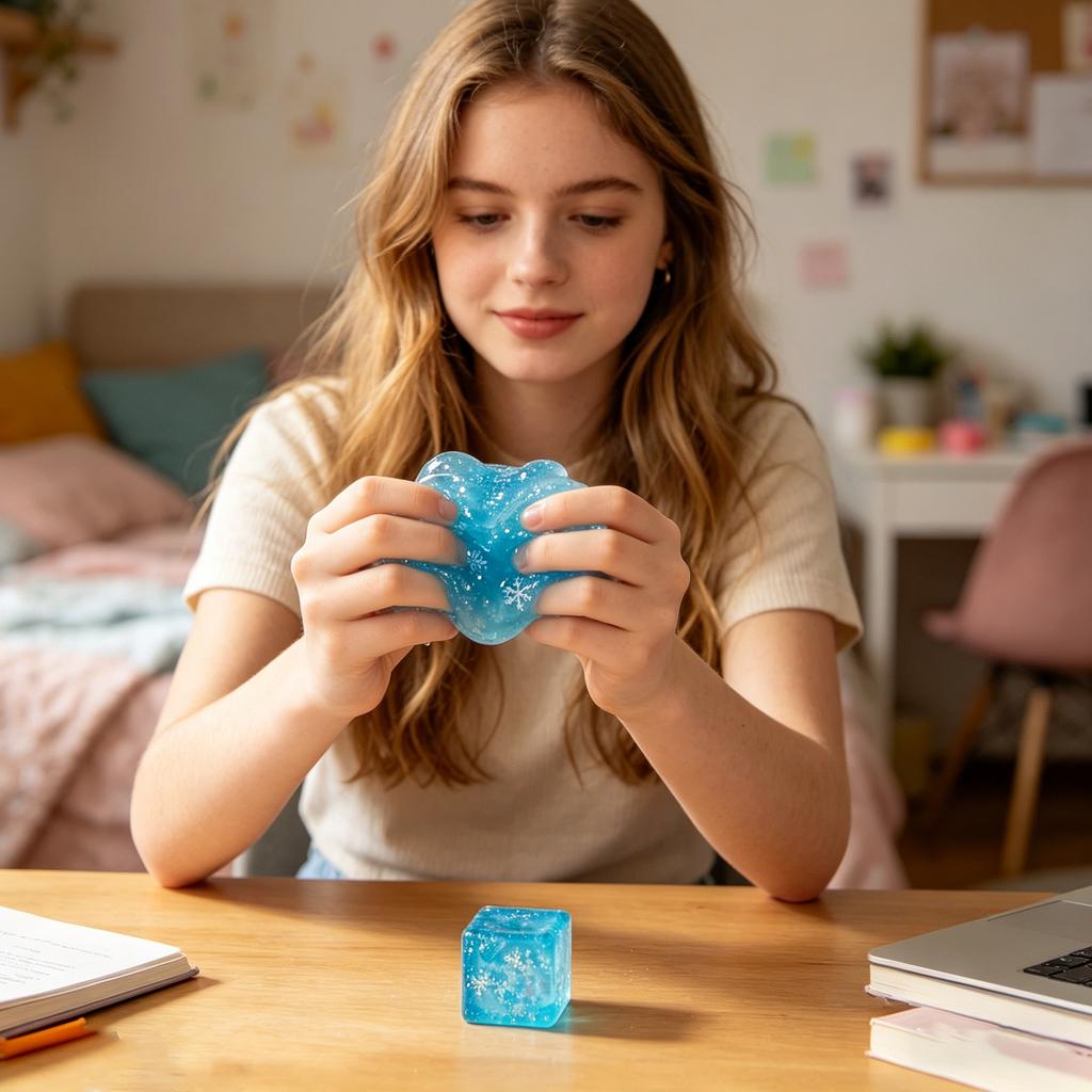 Snowflake Pattern Stress Relief Cube Toy Boxed Sensory Fidget for Hand Exercise and Relaxation for Home Office School Use