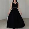 Fashion Sexy Cross V Neck Women Evening Party Dress High Waist Slim Lace Sleeveless Loose Casual Simple Elegant Long A-line Dresses Solid Clothing