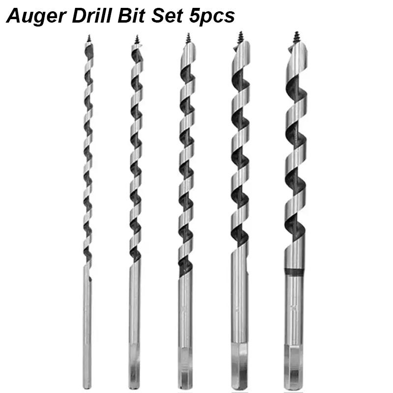 Auger Drill Bits Set Extra Long Extension Spiral Twist Brad Point For Wood Deep Hole Hard Soft Plastic Hex Shank Woodworking