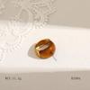 Women's Retro European & American Colorfast Titanium Steel Wide Band Ring with Inlaid Tiger Eye