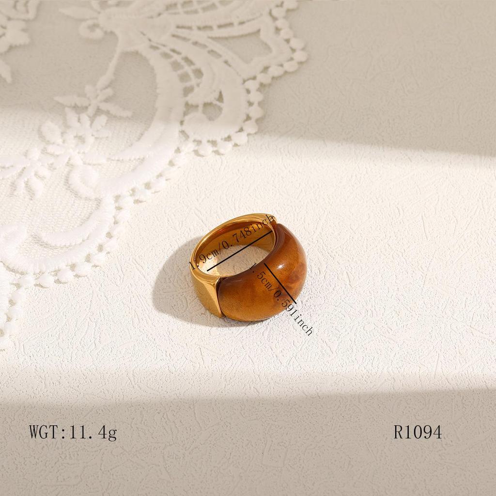 Women's Retro European & American Colorfast Titanium Steel Wide Band Ring with Inlaid Tiger Eye