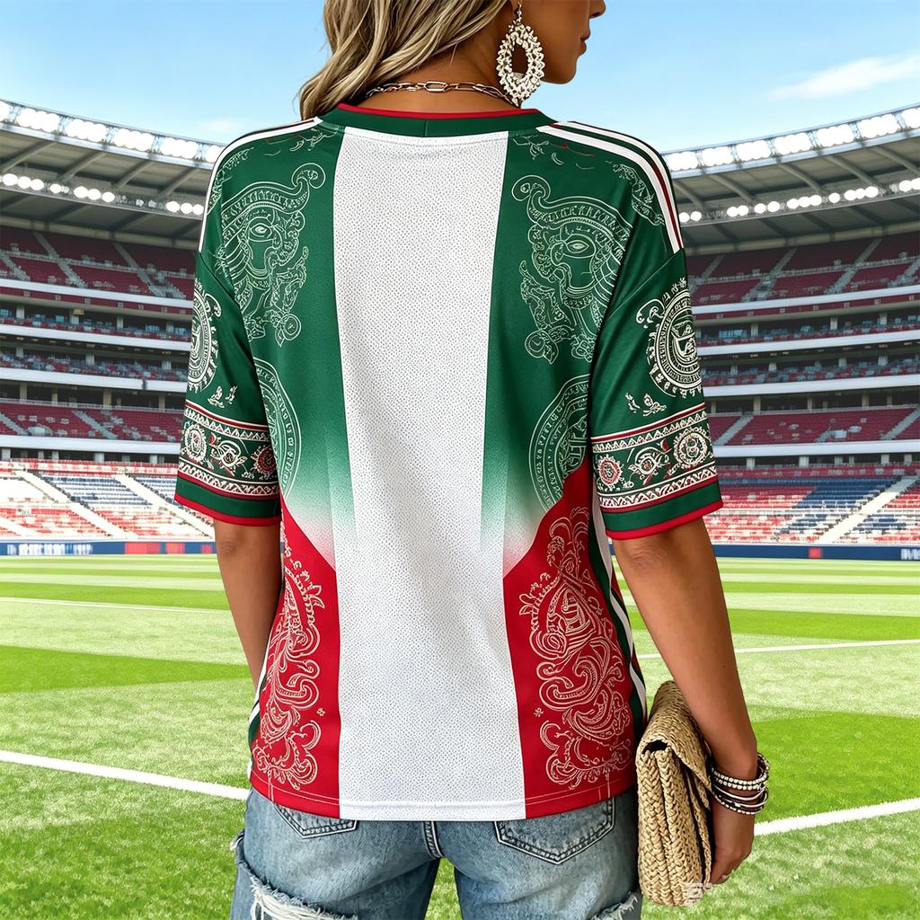 Women's Fashion Print V-Neck Long Sleeve Pullover Top Casual Tee