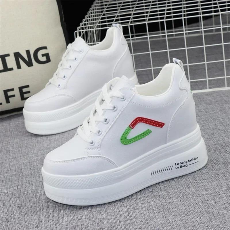Fashion New autumn and winter fashion casual shoes women's high heels 10 cm thick base sneakers black white 34-39 platform boots