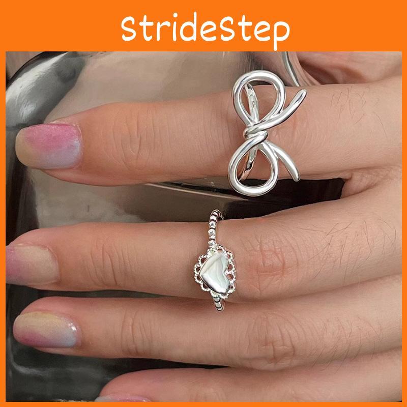 Chic Minimalist Lace Bow Heart Ring For Women High-end Open Adjustable Fashion