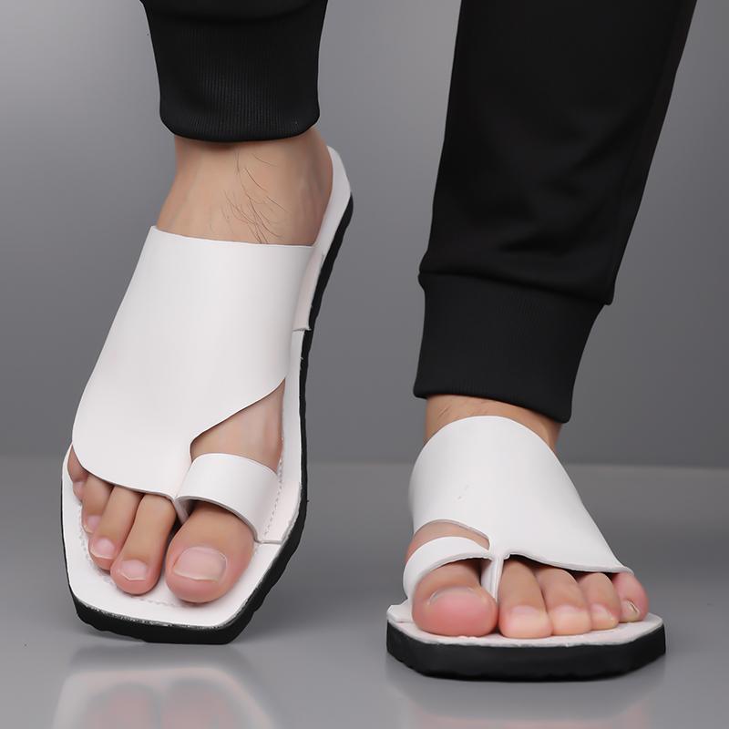 Herren Schwarze Leder Pantoffeln Einfache Flache Schuhe Sommer Weiße Flip-Flops Outdoor Römische Sandalen Braune Offene Zehen Strand Schuhe Übergröße