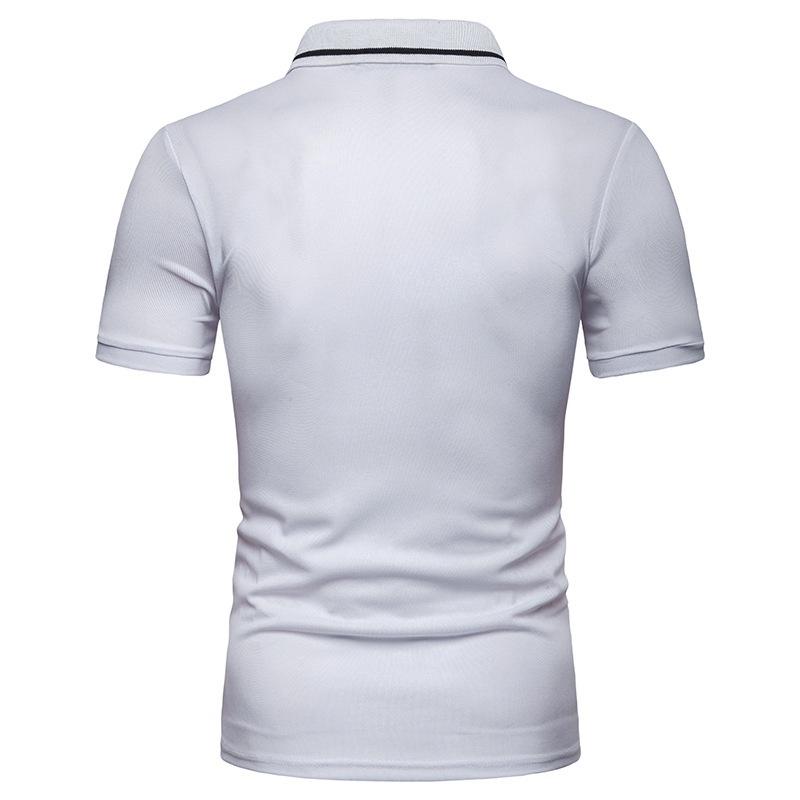 Classic Men's Lapel Tee Top Short Sleeve Splicing T Shirt With Premium Cotton Blend
