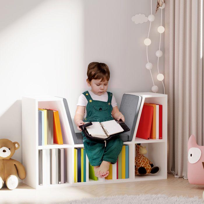 Bibliothèque banc 2 en 1 - HOMCOM - étagère cube 6 compartiments meuble rangement salon - bois - 102x30x61cm - gris