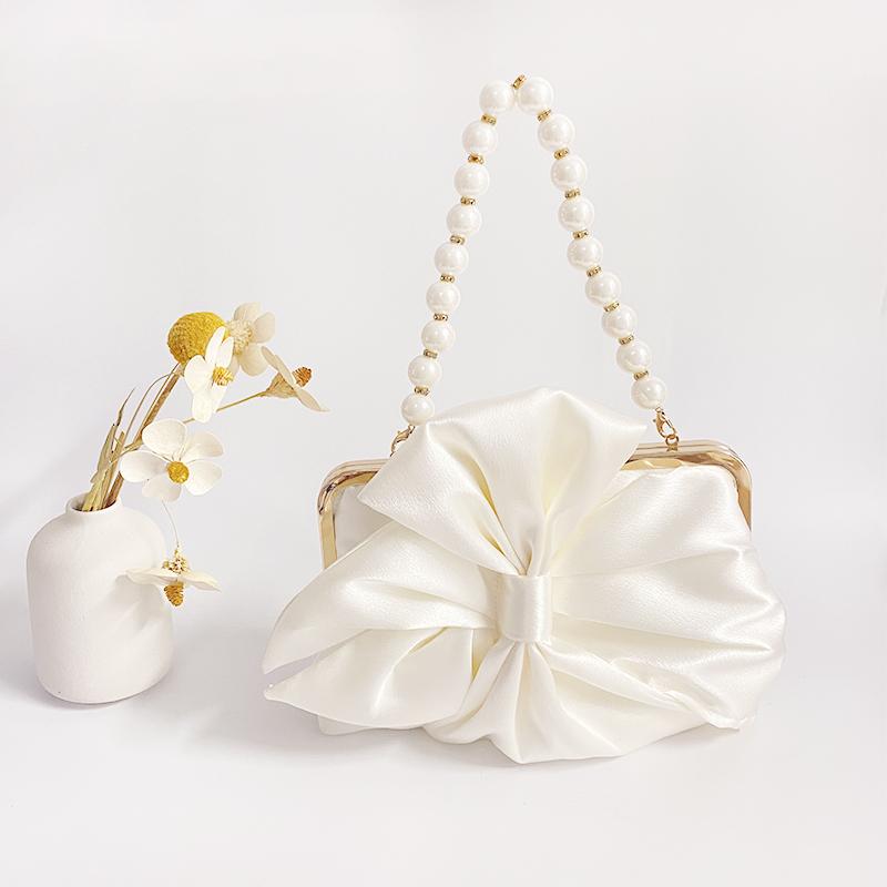 

Fashion Bride Beige Women Satin Evening Banquet Clutch Bag Wedding Purse Party Bowknot Day Handbag Elegant Purse S