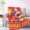 Kansas City Football Helmet With Cityscape Background Cozy Customizable Blanket Name Comfortable Texture For Sofa Couch Office Bed Picnics Ideal For