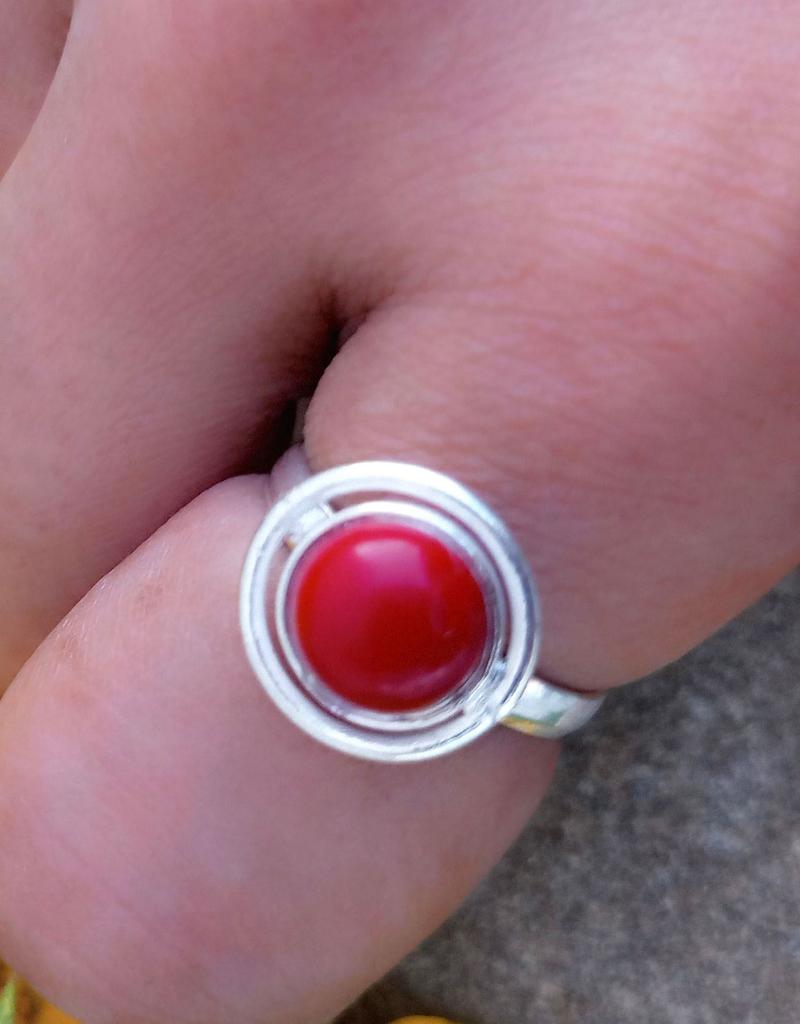Coral Gemstone 925 Sterling Sølv belagt 1 PC Circle Ring chris-br174