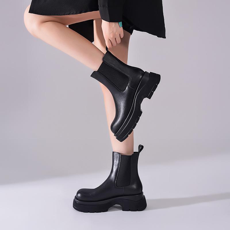 

Leather cigarette boots women s 2025 new British style platform women s boots single boots Chelsea boots black Martin boots short boots 32