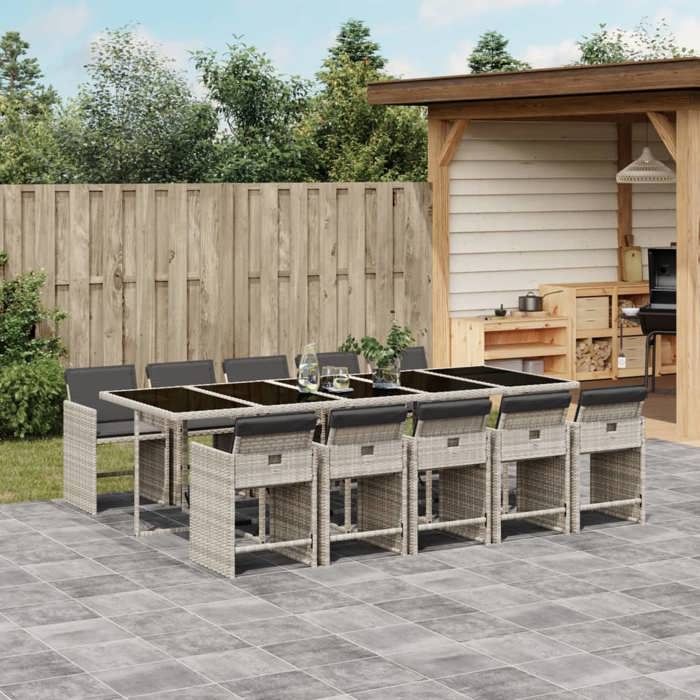 VidaXL Ensemble à manger de jardin 11pcs avec coussins gris poly rotin 3277882