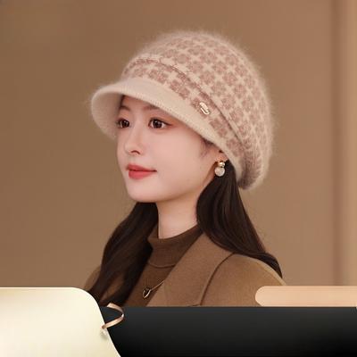 1Pc Autumn and Winter Middle-aged and Elderly Hats, Female Mother Hats, Fleece Thickened, Warm Ears, Cold Protection, Old Lady Knitted Rabbit Fur Hats