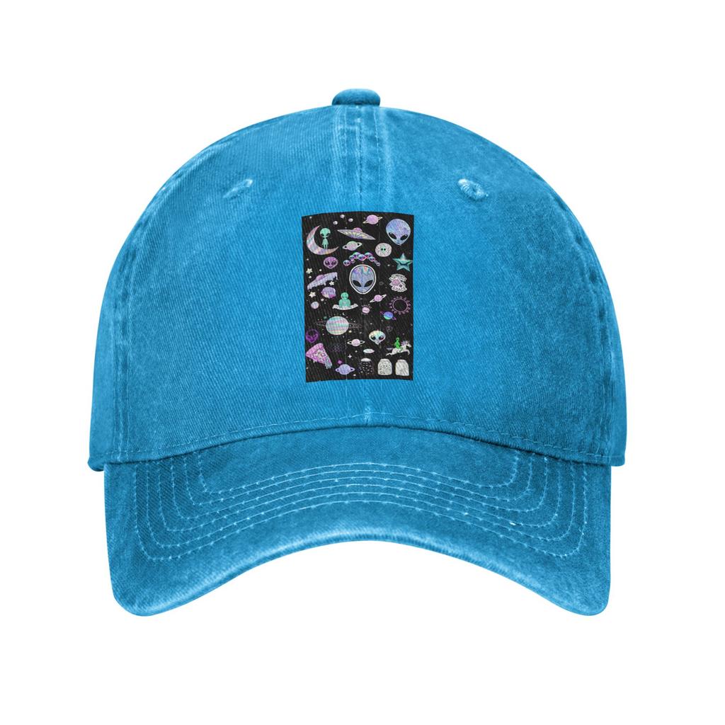 Wonderful Green Alien Universe Wondrous Cosmos With Planet And Stars   Denim Fabric Cap Baseball Caps Hat Unisex Baseball Hats